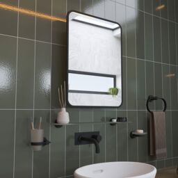 Croydex Compact Satin Black Single Bathroom Wall Cabinet With Mirrored Door (H)603mm (W)453mm - thumbnail 2