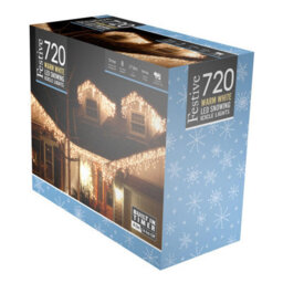 Festive 17.8M Indoor & Outdoor Snowing Effect Icicle Christmas Lights 720 Warm White Leds - thumbnail 2