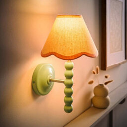 Valuelights Bobbin Green Wall Light With Pink Trim Scallop Shade And Bulb - thumbnail 3