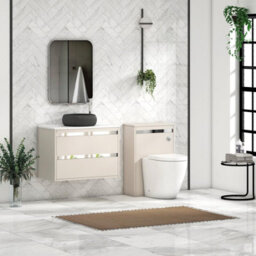 Royal Bathrooms Orion 800mm Warm Taupe Wall Hung Plain White Countertop Vanity Unit 2 Drawer With Milan Black Basin & Chrome Accent Trim - thumbnail 3