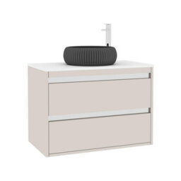 Royal Bathrooms Orion 800mm Warm Taupe Wall Hung Plain White Countertop Vanity Unit 2 Drawer With Milan Black Basin & Chrome Accent Trim - thumbnail 6