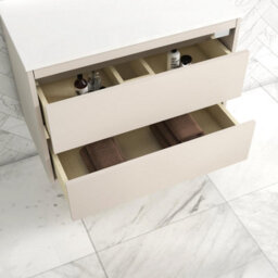 Royal Bathrooms Orion 800mm Warm Taupe Wall Hung Plain White Countertop Vanity Unit 2 Drawer With Milan Black Basin & Chrome Accent Trim - thumbnail 4