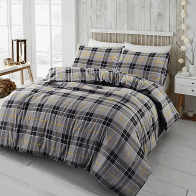 Kampala Hill Flannelette Tartan Check Brushed Cotton Duvet Cover Set Grey Bedding Set Single - image 1