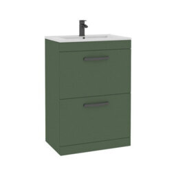 Royal Bathrooms Turin 600mm Floor Standing Vanity Unit Matt Green 2 Drawer Minimalist Basin With Matt Black Handles - thumbnail 6