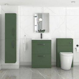 Royal Bathrooms Turin 600mm Floor Standing Vanity Unit Matt Green 2 Drawer Minimalist Basin With Matt Black Handles - thumbnail 4