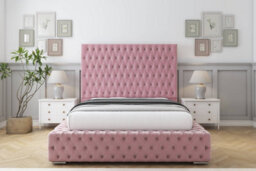 "Sloomy Ambassador Pink Plush Bed Frame With 50""  Upholstered Headboard 6' Super King" - thumbnail 1