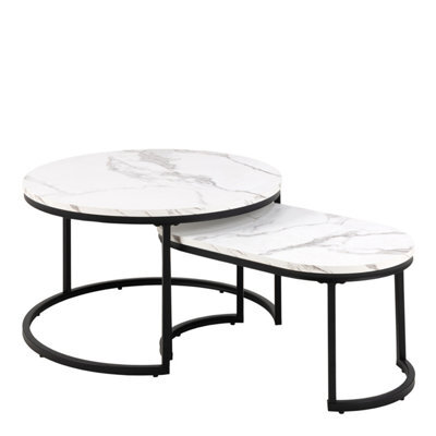 Furniture To Go Spiro Coffee Table Set With White Marble Melamine Top & Black Legs - image 1