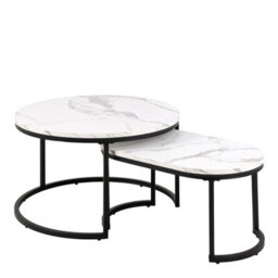 Furniture To Go Spiro Coffee Table Set With White Marble Melamine Top & Black Legs - thumbnail 1
