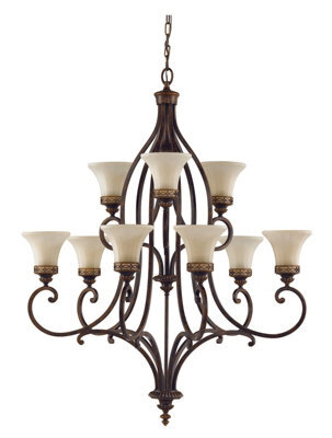 Stunning 9 Bulb Walnut Chandelier Pendant Light With Led E27 Fittings