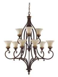Stunning 9 Bulb Walnut Chandelier Pendant Light With Led E27 Fittings