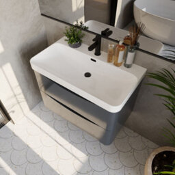 Balterley Dunwood Modern Bathroom Wall Hung 2 Drawer Vanity Unit & Ceramic Basin, Dark Grey, 800mm - thumbnail 3
