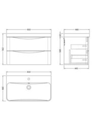 Balterley Dunwood Modern Bathroom Wall Hung 2 Drawer Vanity Unit & Ceramic Basin, Dark Grey, 800mm - thumbnail 5