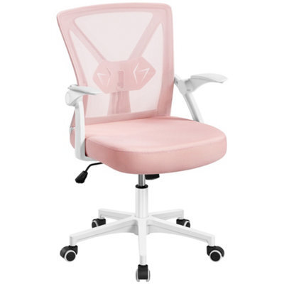 Yaheetech Mesh Office Chair With 90-Degree Flip-Up Armrests And Adjustable Lumbar Support - Pink - image 1