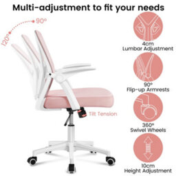 Yaheetech Mesh Office Chair With 90-Degree Flip-Up Armrests And Adjustable Lumbar Support - Pink - thumbnail 6