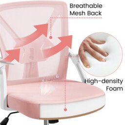 Yaheetech Mesh Office Chair With 90-Degree Flip-Up Armrests And Adjustable Lumbar Support - Pink - thumbnail 7