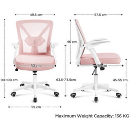 Yaheetech Mesh Office Chair With 90-Degree Flip-Up Armrests And Adjustable Lumbar Support - Pink - thumbnail 3