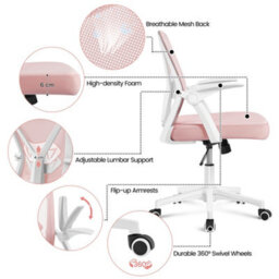 Yaheetech Mesh Office Chair With 90-Degree Flip-Up Armrests And Adjustable Lumbar Support - Pink - thumbnail 4