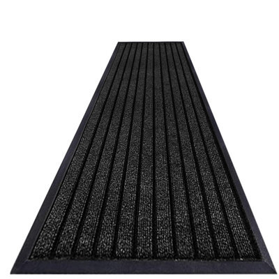 Imperial Rooms Dirt Absorbent Black Rubber Mat Non Slip Washable Striped Barrier Mat 0.8M X 3M