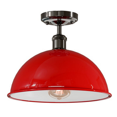 Industrial-Semi Flush Mount Ceiling Light Metal 30Cm Dome Lampshade Red Pendant Lighting For Living Room - image 1