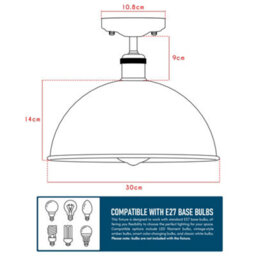 Industrial-Semi Flush Mount Ceiling Light Metal 30Cm Dome Lampshade Red Pendant Lighting  For Living Room - thumbnail 4