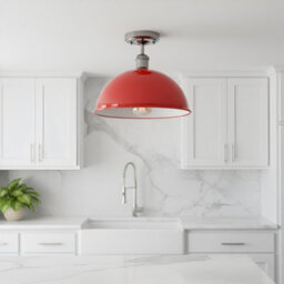 Industrial-Semi Flush Mount Ceiling Light Metal 30Cm Dome Lampshade Red Pendant Lighting  For Living Room - thumbnail 5