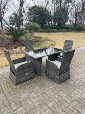 Fimous Dark Grey Outdoor Pe Wicker Rattan Garden Furniture Reclining Chair And Table Dining Sets 4 Seater Table - image 1