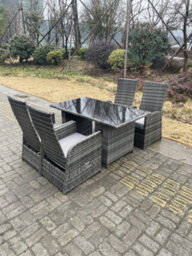 Fimous Dark Grey  Outdoor Pe Wicker Rattan Garden Furniture Reclining Chair And Table Dining Sets 4 Seater Table - thumbnail 2