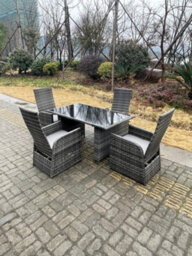 Fimous Dark Grey  Outdoor Pe Wicker Rattan Garden Furniture Reclining Chair And Table Dining Sets 4 Seater Table - thumbnail 3