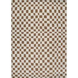 Livabliss Freud-Modern Ivory Brown High Pile Checkered Living Dining Bedroom Rug 140 X 200 Cm Easy Care, Non Shedding - thumbnail 1