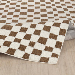 Livabliss Freud-Modern Ivory Brown High Pile Checkered Living Dining Bedroom Rug 140 X 200 Cm Easy Care, Non Shedding - thumbnail 4