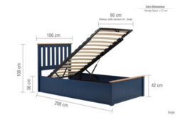Single Navy Blue Ottomam Bed 3Ft Storage Bed Frame Birlea Phoenix - thumbnail 8