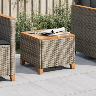 Berkfield Garden Table Grey 45X45X37 Cm Poly Rattan Acacia Wood - image 1