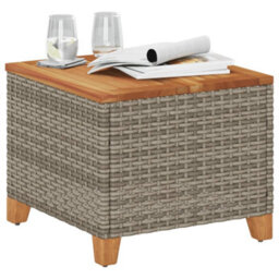 Berkfield Garden Table Grey 45X45X37 Cm Poly Rattan Acacia Wood - thumbnail 4