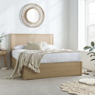 Carson Oak Rattan Wooden Ottoman Storage Bed Frame - 4Ft6 Double - image 1