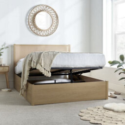 Carson Oak Rattan Wooden Ottoman Storage Bed Frame - 4Ft6 Double - thumbnail 2