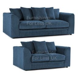 Furnishings For Less UK Luxor Jumbo Cord Blue Fabric 3 + 2 Sofa Suite - thumbnail 1