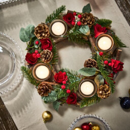 Dibor Christmas Roses 4 Table Centrepiece Christmas Decoration Candle Holder Tealight Holder 30Cm - thumbnail 2