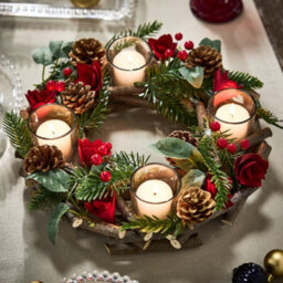 Dibor Christmas Roses 4 Table Centrepiece Christmas Decoration Candle Holder Tealight Holder 30Cm - thumbnail 1