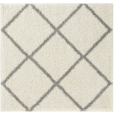 The Rugs Moroccan Shaggy Rugs And Runners Soft Fluffy Diamond Design High Pile Ivory And Grey Living Room Kitchen Hallway 500 - image 1