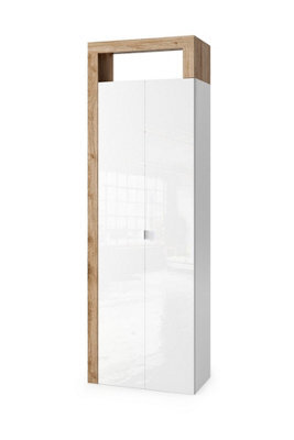 FurniComp LTD Furnicomp Lorenzo 2 Door White Gloss And Cadiz Oak Tall Bathroom Storage Cupboard - image 1