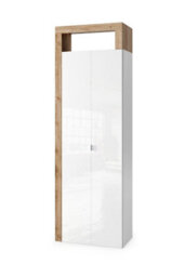 FurniComp LTD Furnicomp Lorenzo 2 Door White Gloss And Cadiz Oak Tall Bathroom Storage Cupboard - thumbnail 1