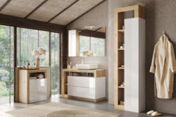 FurniComp LTD Furnicomp Lorenzo 2 Door White Gloss And Cadiz Oak Tall Bathroom Storage Cupboard - thumbnail 5