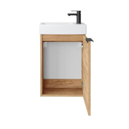 Impact Furniture Cloakroom Vanity Unit With Basin 400mm Small Sink And Bathroom Vanity Wall Hung Cabinet Oak Finish Slimline Narrow Avir - thumbnail 5