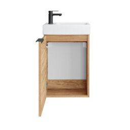 Impact Furniture Cloakroom Vanity Unit With Basin 400mm Small Sink And Bathroom Vanity Wall Hung Cabinet Oak Finish Slimline Narrow Avir - thumbnail 7