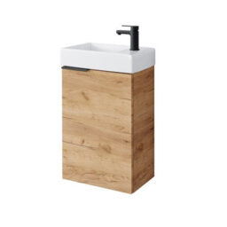 Impact Furniture Cloakroom Vanity Unit With Basin 400mm Small Sink And Bathroom Vanity Wall Hung Cabinet Oak Finish Slimline Narrow Avir - thumbnail 4