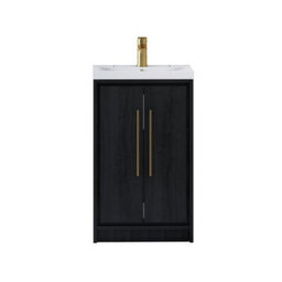 Royal Bathrooms Livora 500mm Black Woodgrain Floor Standing Vanity Unit 2 Door With Mid-Edge Basin & Brushed Brass Handle - thumbnail 6