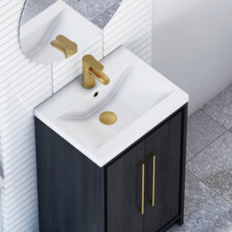Royal Bathrooms Livora 500mm Black Woodgrain Floor Standing Vanity Unit 2 Door With Mid-Edge Basin & Brushed Brass Handle - thumbnail 5