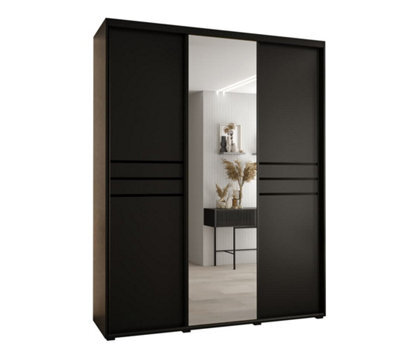 Arte Cannes Xi Mirrored Sliding Door Wardrobe W200Cm - Sleek Black Storage Solution For Spacious Rooms - image 1