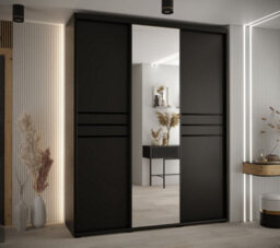 Arte Cannes Xi Mirrored Sliding Door Wardrobe W200Cm - Sleek Black Storage Solution For Spacious Rooms - thumbnail 2