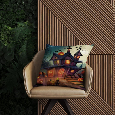 Warren Reed Designer Spooky Halloween House Outdoor Cushion 60Cm X 60Cm